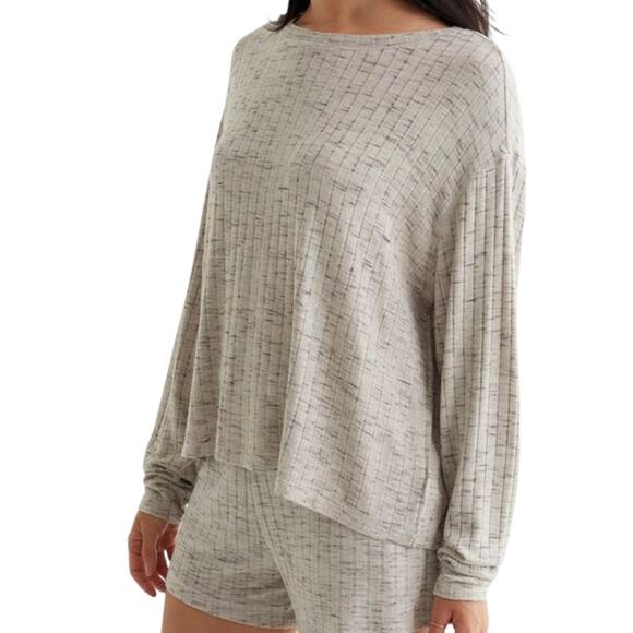 Lucky Brand Light Heather Gray Ribbed Blouse, Long Sleeve, Size XXL, NWT!! - Picture 1 of 7